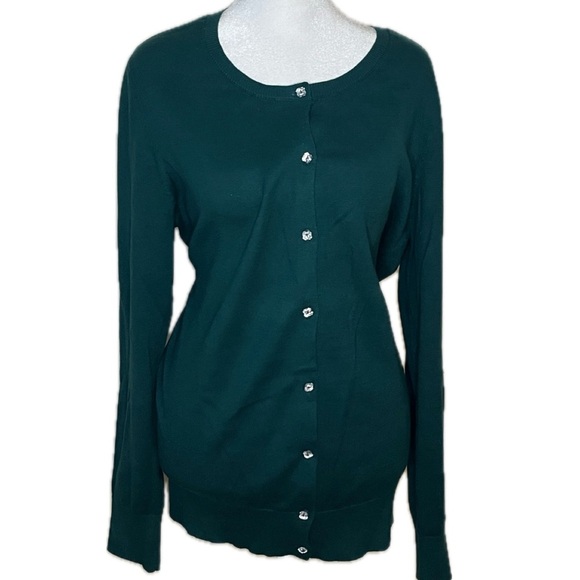 LOFT Green Cotton Jewel Button Cardigan – Size L - Picture 1 of 6